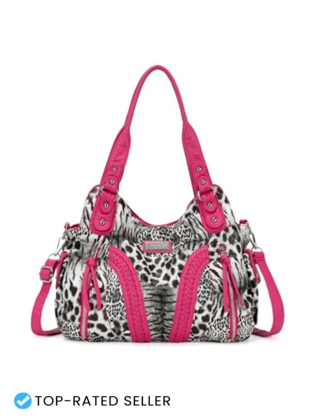 Faux Leather Hobo Bag with Crossbody Strap and Zippered Pockets